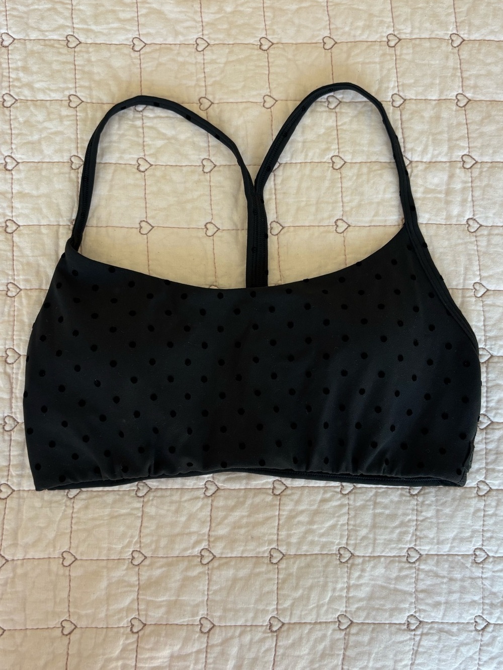 Black Polka Dot Lululemon Flow Y Bra Light Support, A/B Cup Evolve Flocked XS